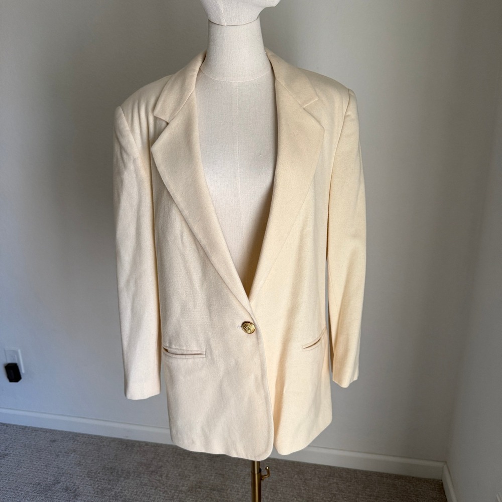Vintage Women's Cream‎ Blazer 100% Pure Wool Size 16 Single Button Classic